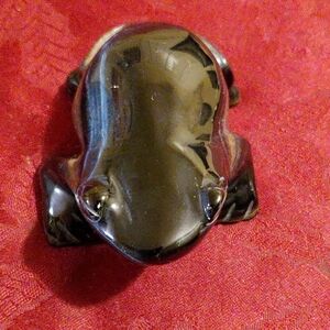 Black Frog Figurine. Obsidian Stone.